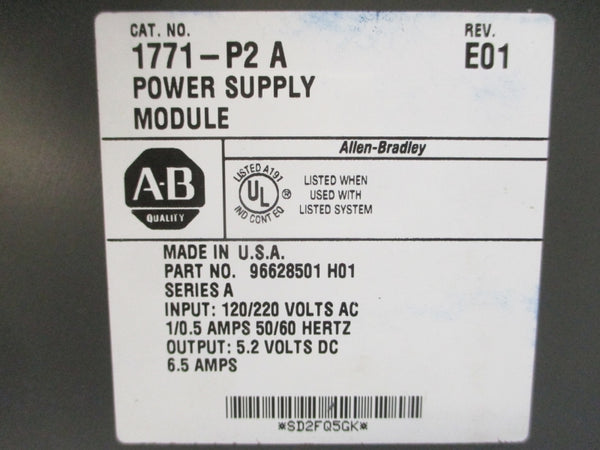 ALLEN BRADLEY 1771-P2 SER. A 120/220VAC 1/0.5A REV. E01 NSNP