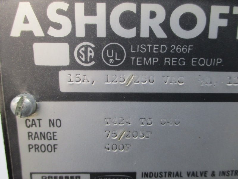 ASHCROFT T424TS040 125/250VAC 15A 75/205'F NSNP