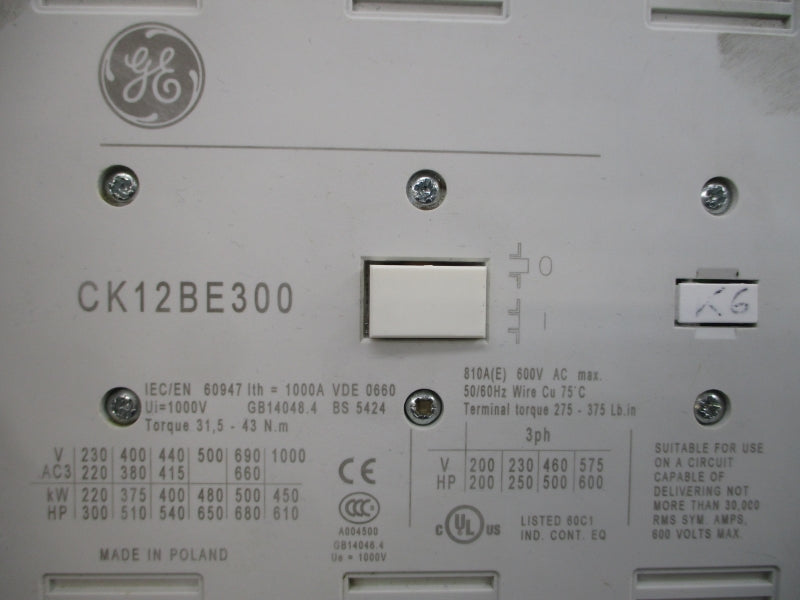 GENERAL ELECTRIC CK12BE300 440-500VAC 810A (AS PICTURED) NSNP