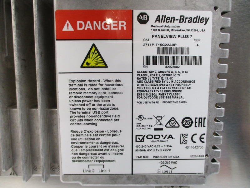 ALLEN BRADLEY 2711P-T15C22A9P SER. A 100-240VAC 0.73-0.35A NSMP