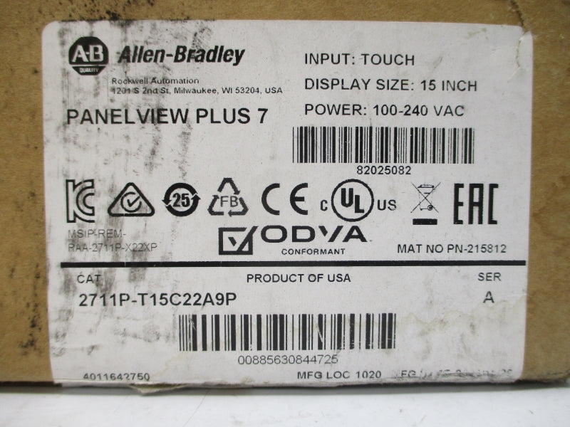ALLEN BRADLEY 2711P-T15C22A9P SER. A 100-240VAC 0.73-0.35A NSMP