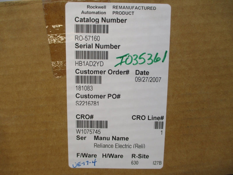 RELIANCE ELECTRIC O-57160 REV. 13 REMAN