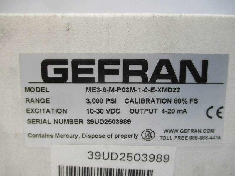 GEFRAN ME3-6-M-P03M-1-0-E-XMD22 10-30VDC 3.000PSI NSMP