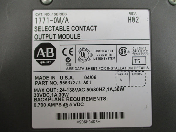 ALLEN BRADLEY 1771-OW SER. A 24-138VAC 1A REV. H02 UNMP