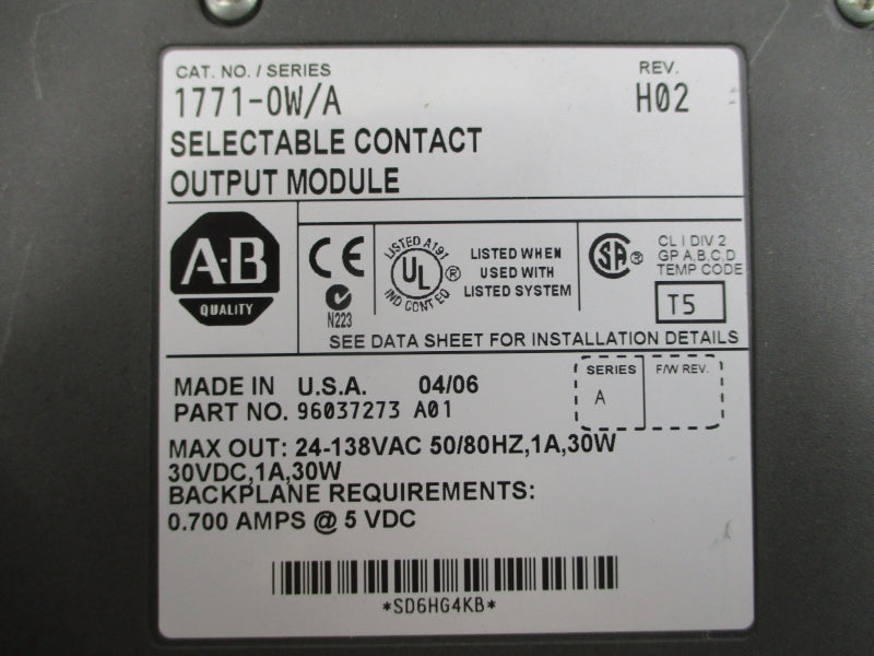 ALLEN BRADLEY 1771-OW SER. A 24-138VAC 1A REV. H02 UNMP