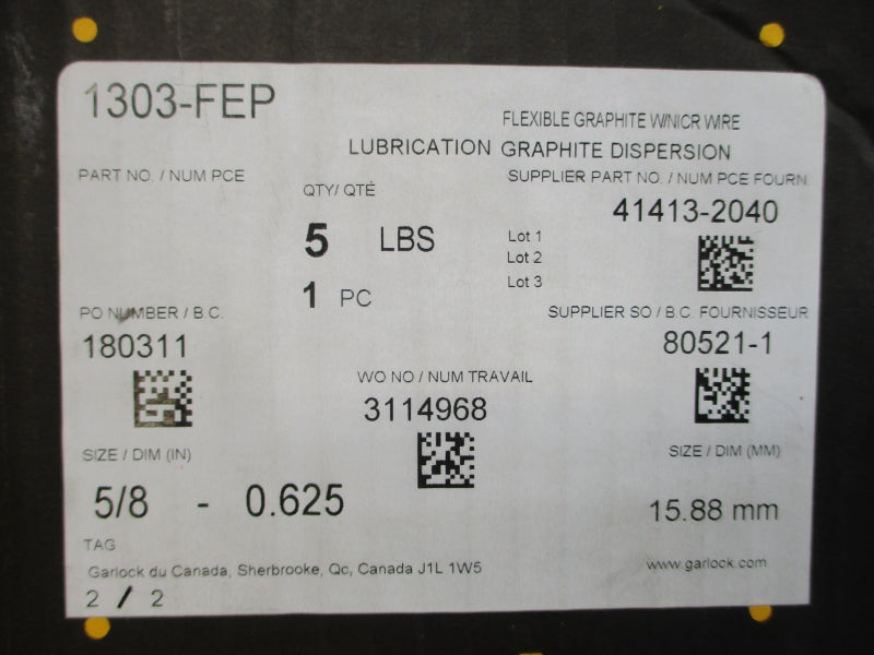 GARLOCK 1303-FEP 41413-2040 5/8-0.625" NSMP