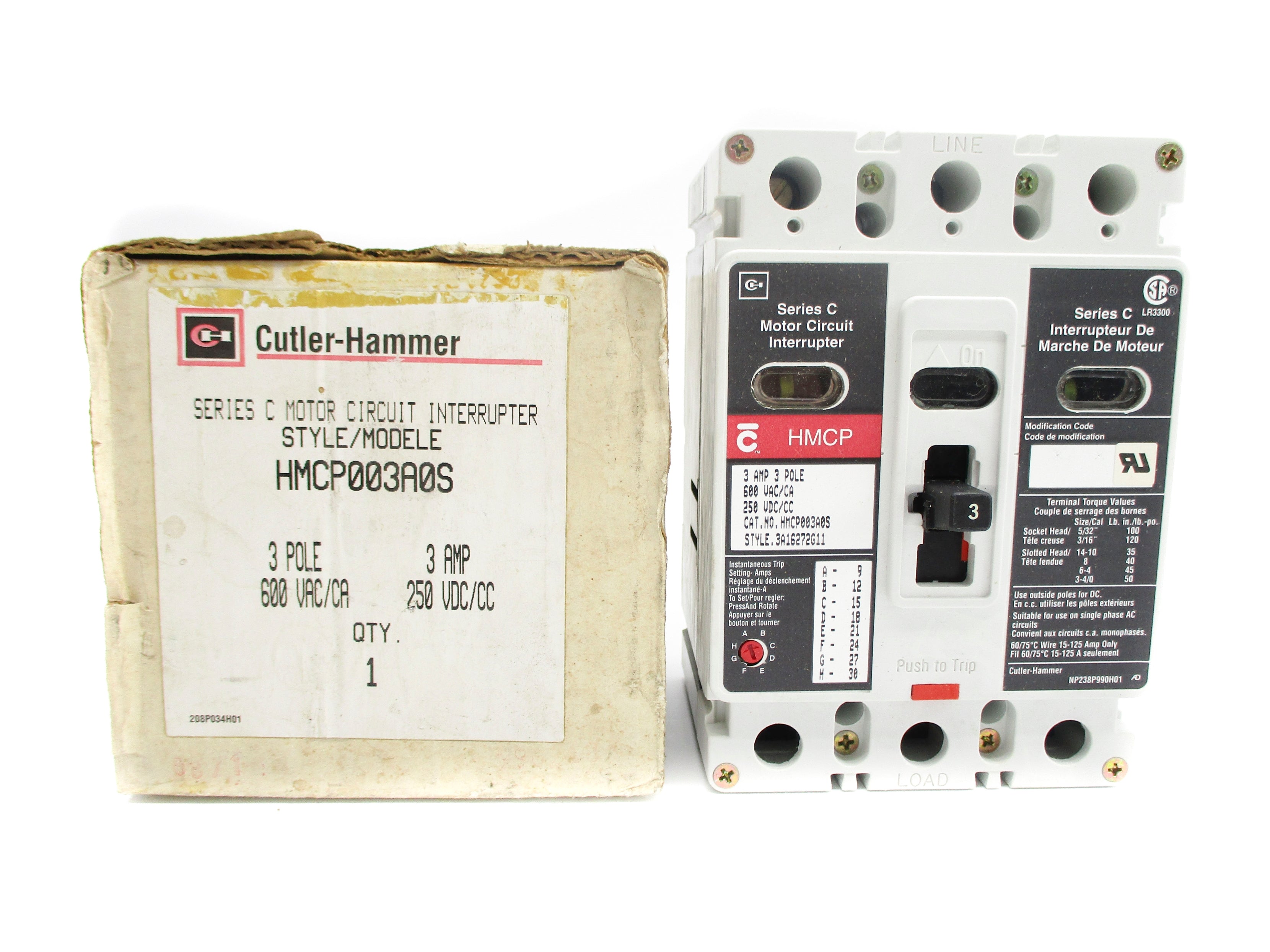 CUTLER HAMMER HMCP003A0S SER. C 600VAC 3A NSMP