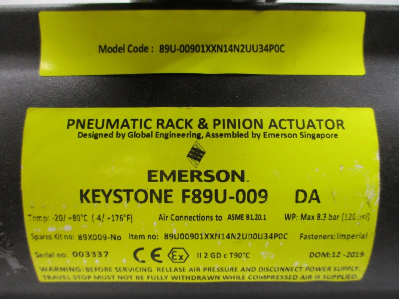EMERSON KEYSTONE F89U-009 60-0100W0A10017-I1D01S9N100K 250PSI 4" NSNP