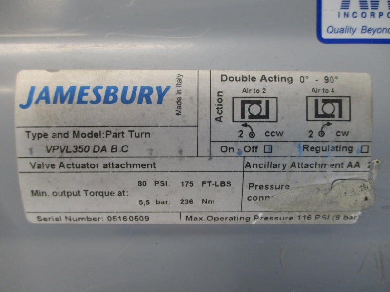 JAMESBURY VPVL350DABC 116PSI NSNP