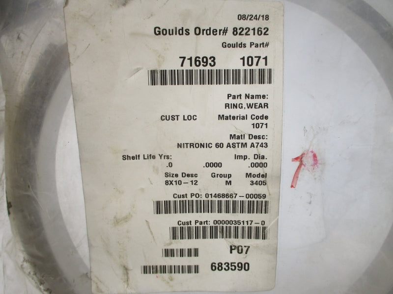 GOULDS PUMP 71693 1071 3405 8X10-12" NSMP
