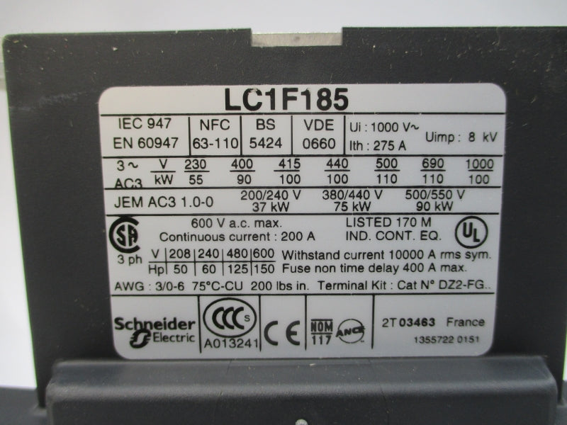 TELEMECANIQUE LC1F185 600VAC 200A NSMP