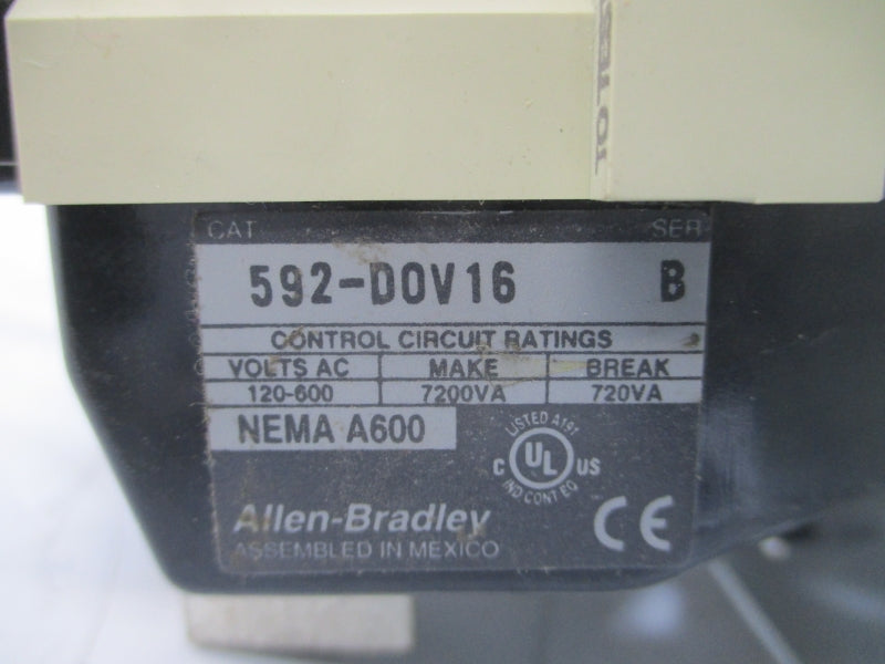 ALLEN BRADLEY 592-DOV16 SER. B 120-600VAC 120A (BR/WH) NSMP
