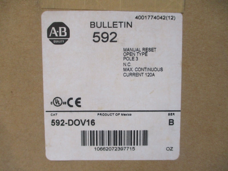 ALLEN BRADLEY 592-DOV16 SER. B 120-600VAC 120A (BR/WH) NSMP