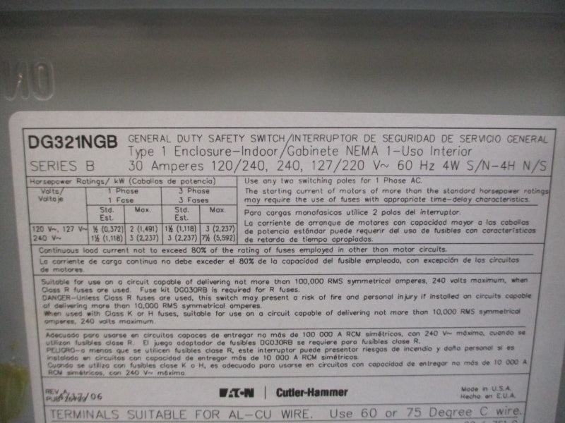 EATON DG321NGB SER. B 240V 30A NSMP