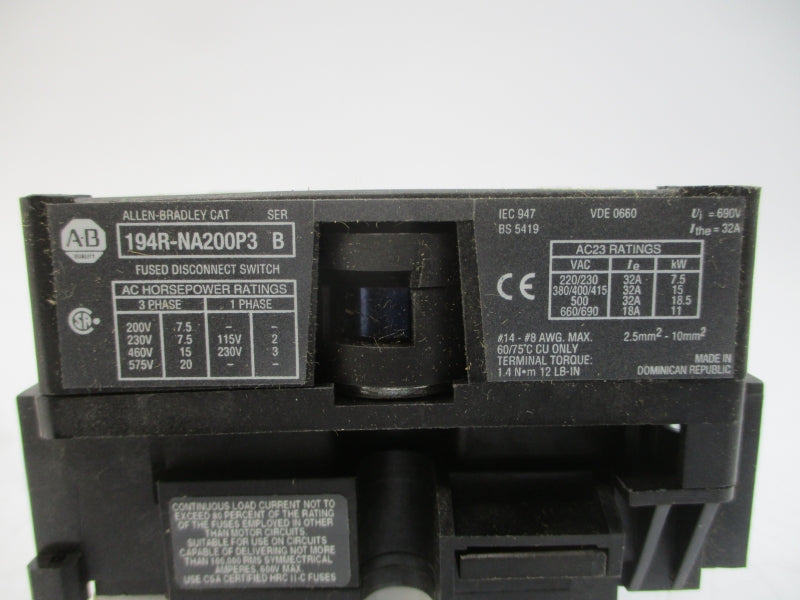 ALLEN BRADLEY 194R-NA200P3 SER. B 690VAC 32A (BR/WH) NSMP