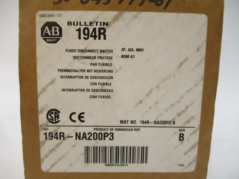 ALLEN BRADLEY 194R-NA200P3 SER. B 690VAC 32A (BR/WH) NSMP
