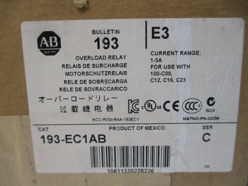 ALLEN BRADLEY 193-EC1AB SER. C 600VAC 1-5A (BR/WH) NSMP