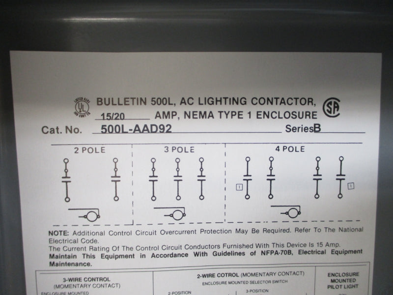 ALLEN BRADLEY 500L-AAD92 SER. B 110/115-120V 15/20A (BR/WH) NSMP