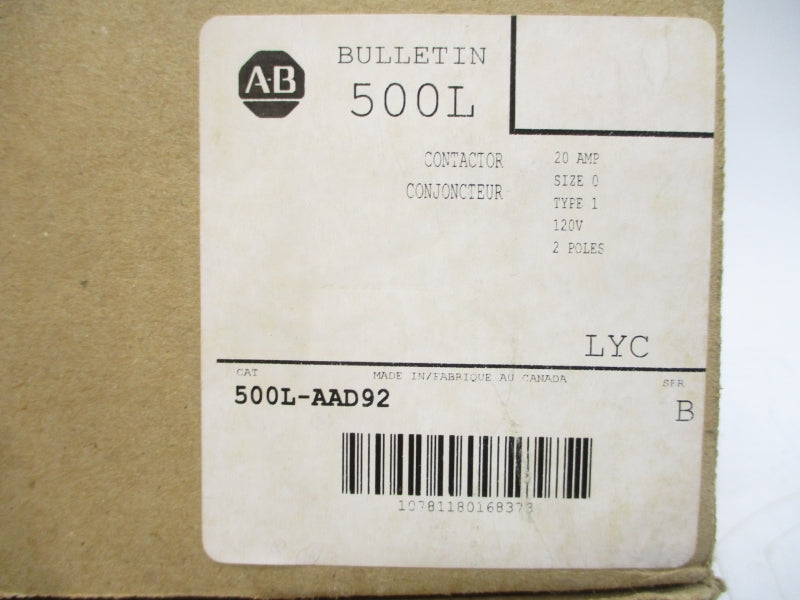 ALLEN BRADLEY 500L-AAD92 SER. B 110/115-120V 15/20A (BR/WH) NSMP