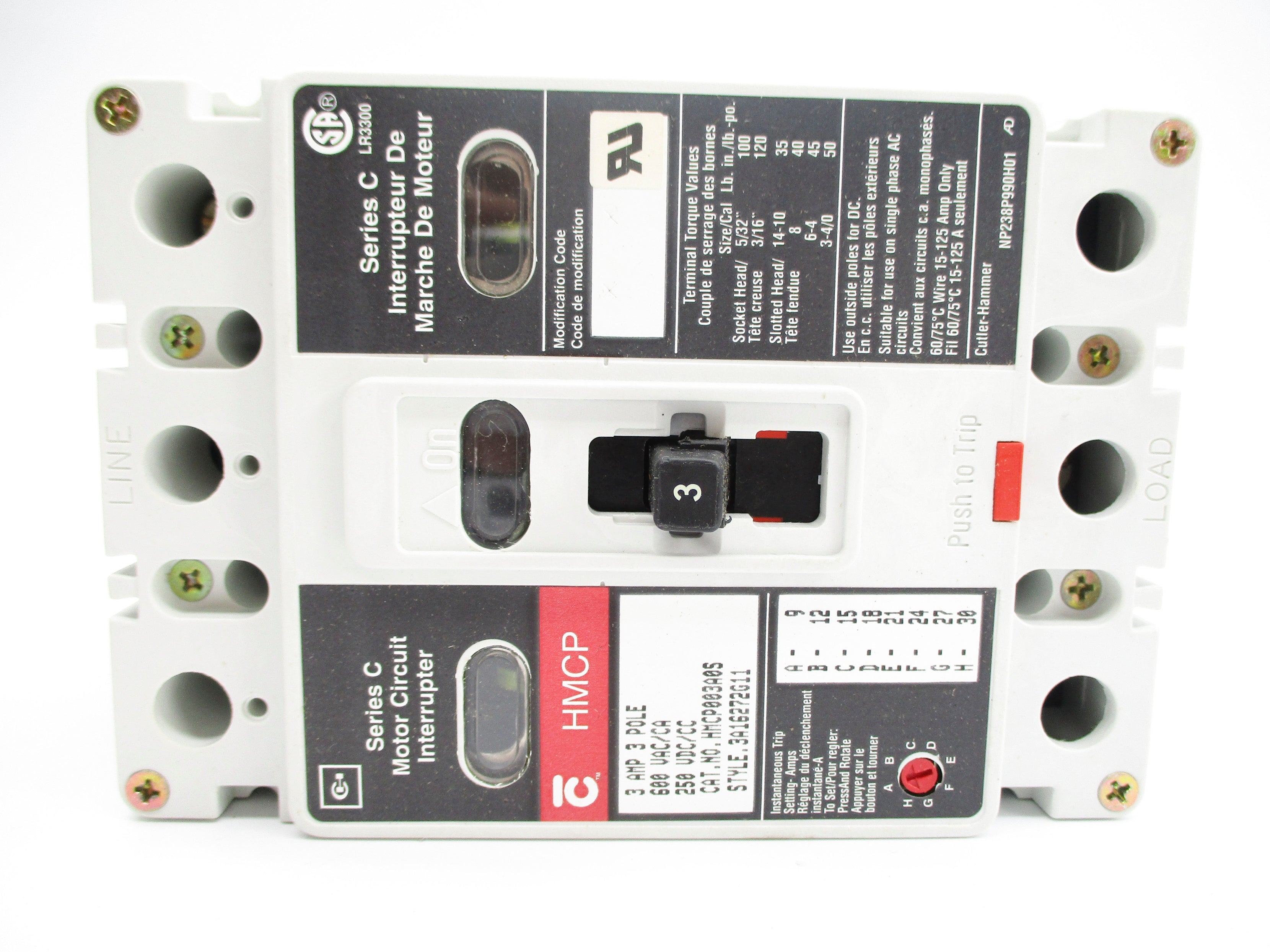 CUTLER HAMMER HMCP003A0S SER. C 600VAC 3A NSMP