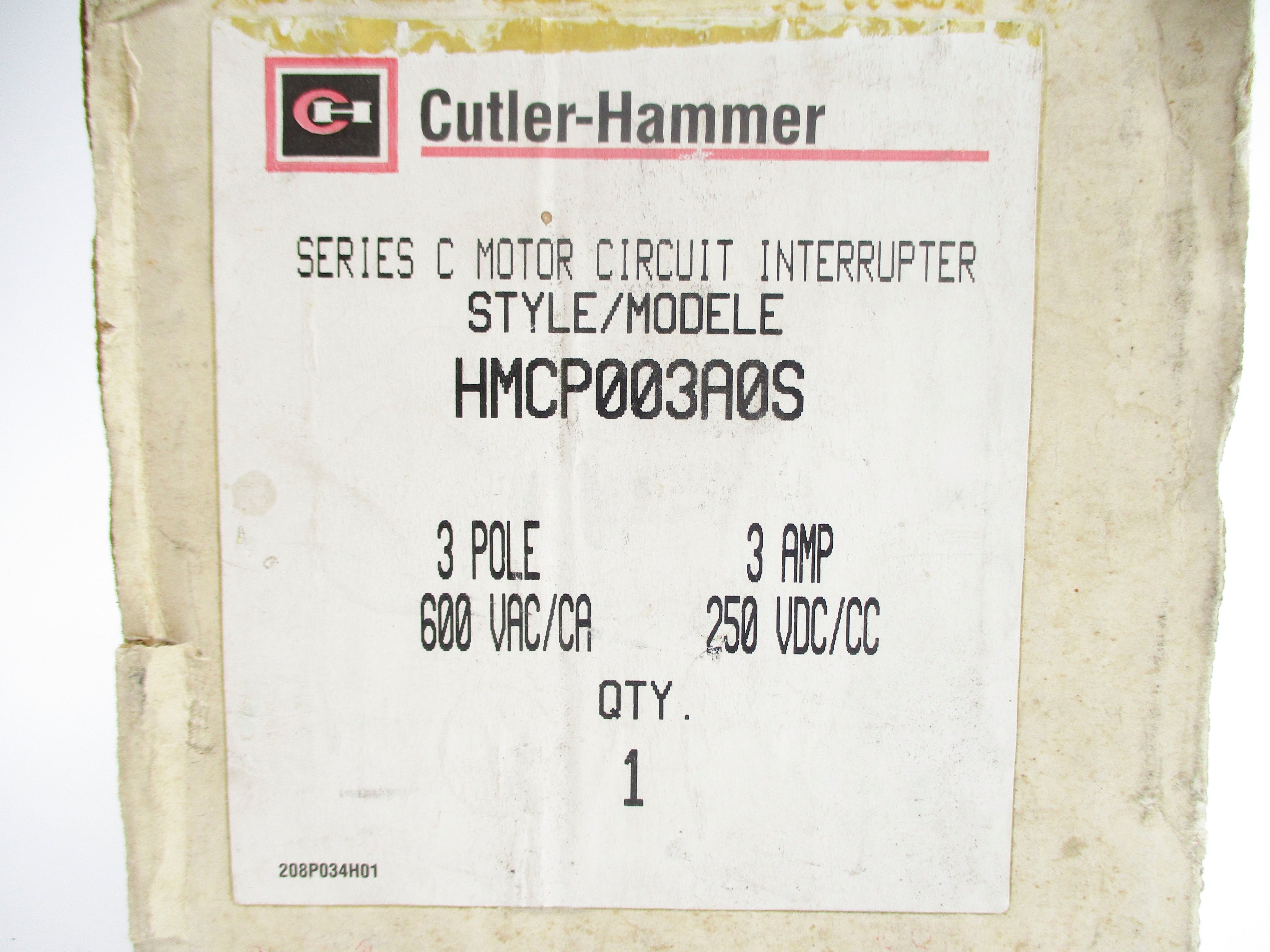 CUTLER HAMMER HMCP003A0S SER. C 600VAC 3A NSMP