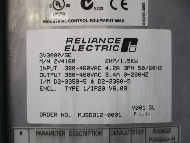 RELIANCE ELECTRIC 2V4160 GV3000/SE 380-460VAC 4.2A NSNP