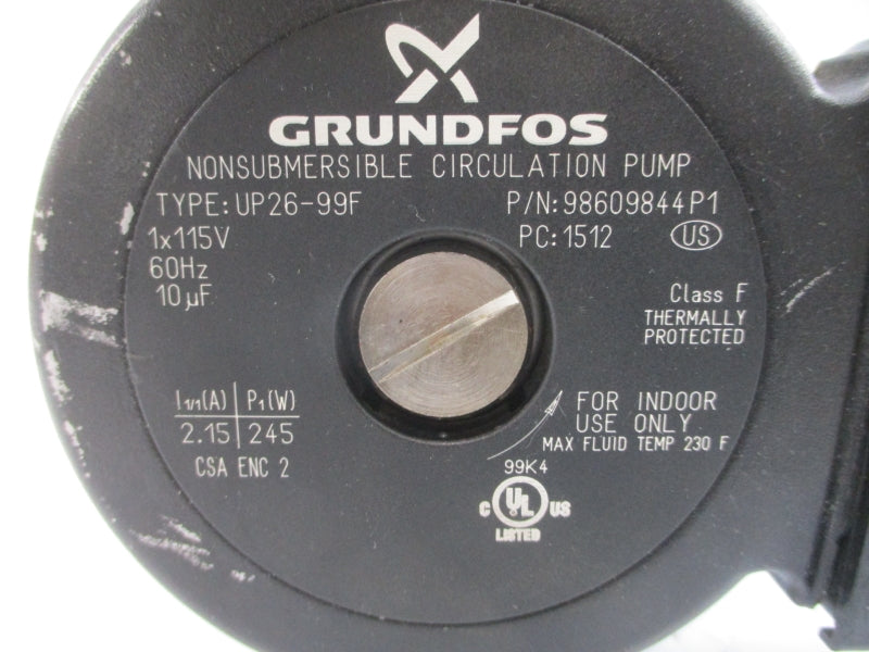 GRUNDFOS UP26-99F 98609844P1 115V 2.15A NSNP