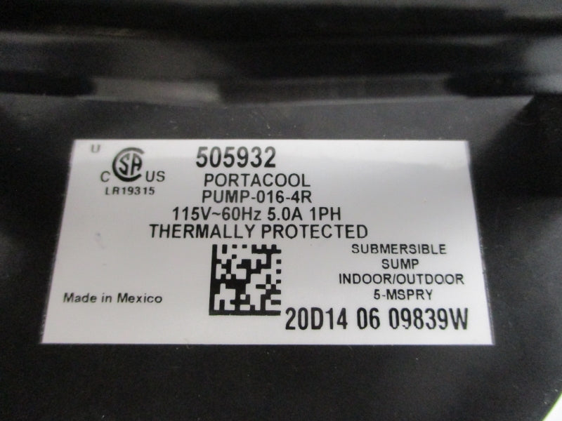 PORTACOOL 505932 PUMP-016-4R 115V 5.0A NSMP