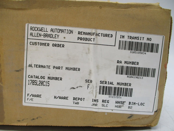ALLEN BRADLEY 1785-L20C15 SER. F F/W E 5VDC 3.0A REV. S01 REMAN