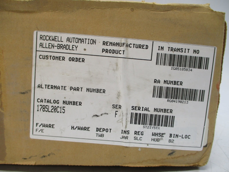 ALLEN BRADLEY 1785-L20C15 SER. F F/W E 5VDC 3.0A REV. S01 REMAN