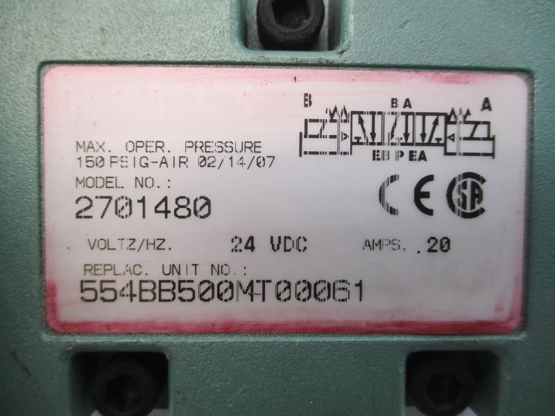 NUMATICS 554BB500MT00061 2701480 24VDC .20A 150PSI NSNP