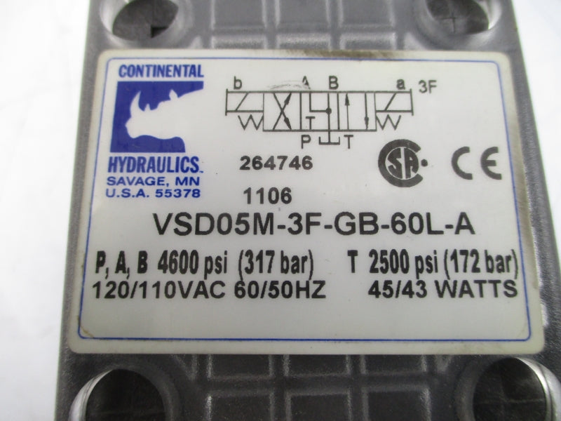 CONTINENTAL HYDRAULICS VSD05M-3F-GB-60L-A 110/120VAC 2500/4600PSI NSNP