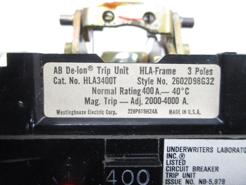 WESTINGHOUSE HLA3400T 2602D98G32 400A UNMP