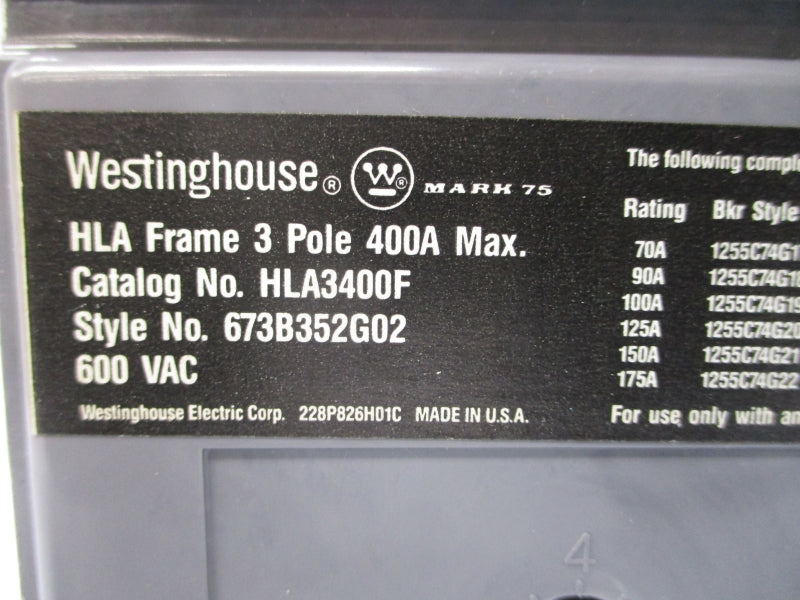 WESTINGHOUSE HLA3400F 673B352G02 600VAC 400A NSMP
