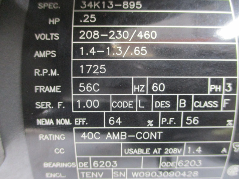 BALDOR KNM3454 34K13-895 208-230/460V 1.4-1.3/.65A NSNP