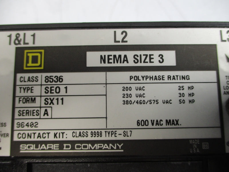 SQUARE D 8536SEO1V02SX11 SER. A 110/120V NSNP