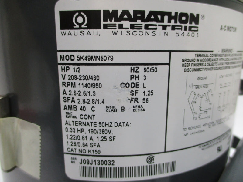 MARATHON ELECTRIC 5K49MN6079 K159 208-230/460V 2.6-2.6/1.3A NSNP