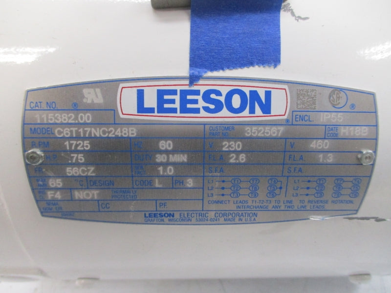 LEESON C6T17NC248B 115382.00 230/460V 2.6/1.3A NSNP