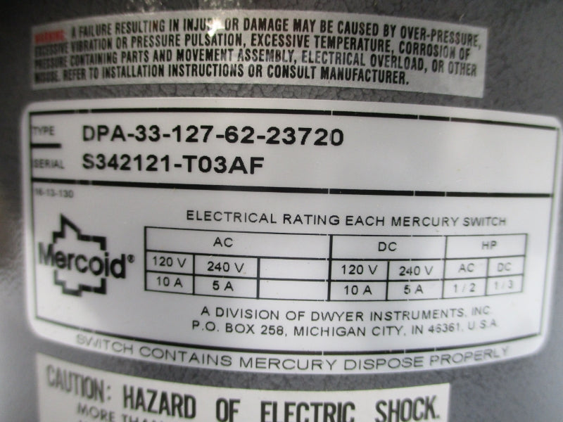 MERCOID DPA-33-127-62-23720 120/240VAC 10A 0-20PSI NSMP