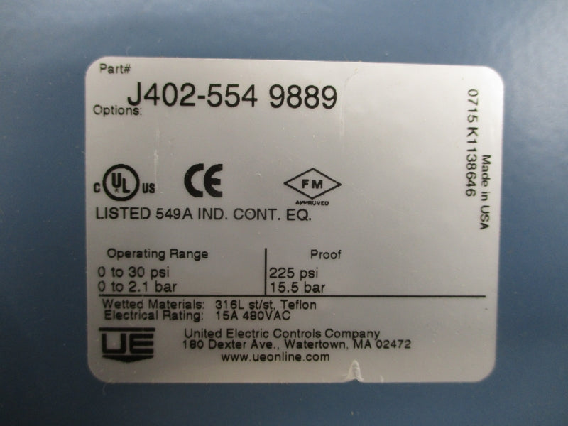 UNITED ELECTRIC CONTROLS J402-5549889 480VAC 15A 0-30PSI NSMP