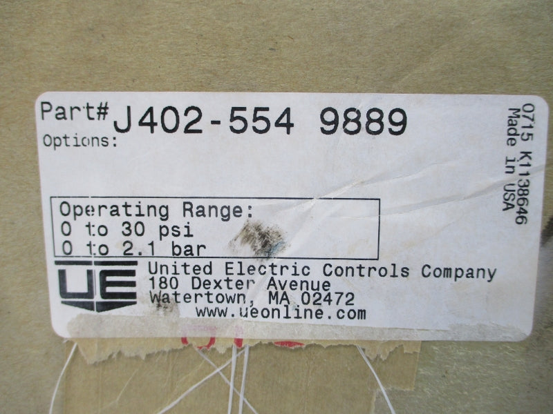 UNITED ELECTRIC CONTROLS J402-5549889 480VAC 15A 0-30PSI NSMP