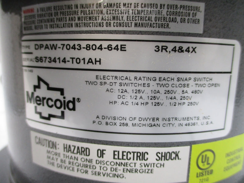 MERCOID DPAW-7043-804-64E 480VAC 12A 0-30PSI NSMP