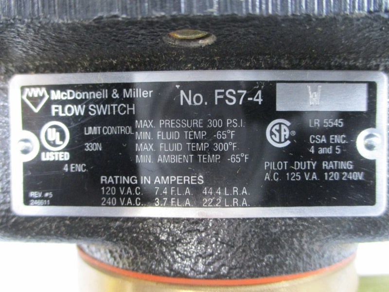 MCDONNELL & MILLER FS7-4W 120201 120/240VAC 7.4/3.7A 300PSI 1-1/4" NSMP