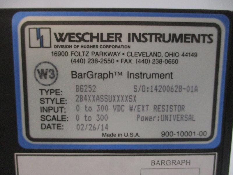 WESCHLER INSTRUMENTS BG252 2B4XXASSUXXXXSX 0-300VDC NSMP