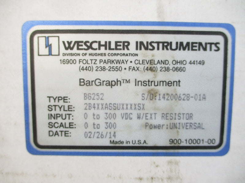 WESCHLER INSTRUMENTS BG252 2B4XXASSUXXXXSX 0-300VDC NSMP