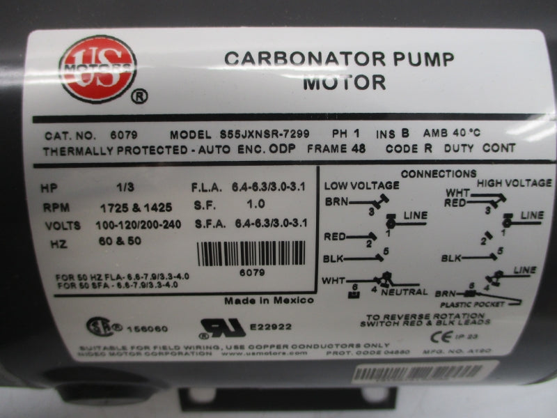 US MOTORS S55JXNSR-7299 6079 100-120/200-240V 6.4-6.3/3.0-3.1A NSNP