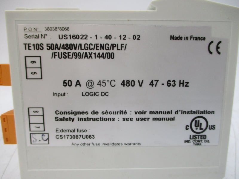 BARBER-COLMAN TE10S50A/480V/MGC/ENG/PLF/FUSE/99/AX144/00 480V 50A NSMP