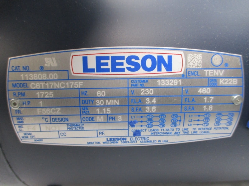 LEESON 113808.00 C6T17NC175F 230/460V 3.4/1.7A NSMP