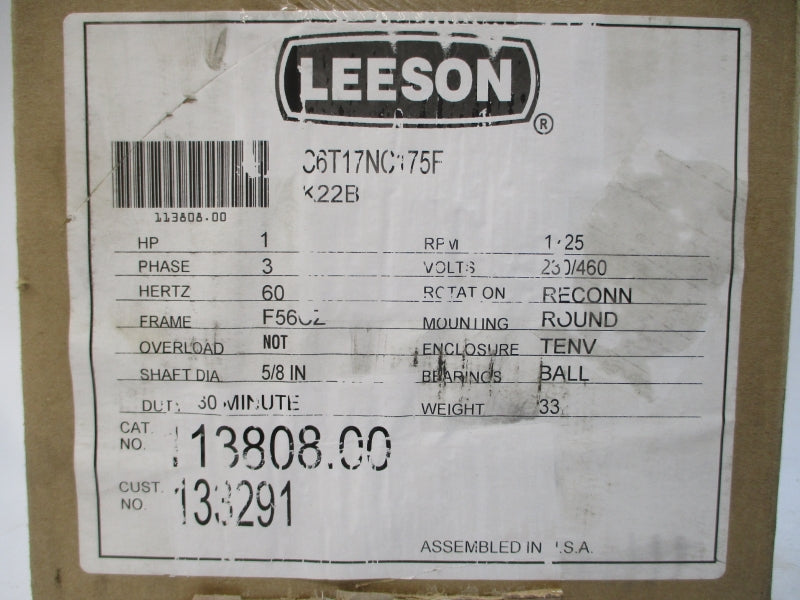 LEESON 113808.00 C6T17NC175F 230/460V 3.4/1.7A NSMP