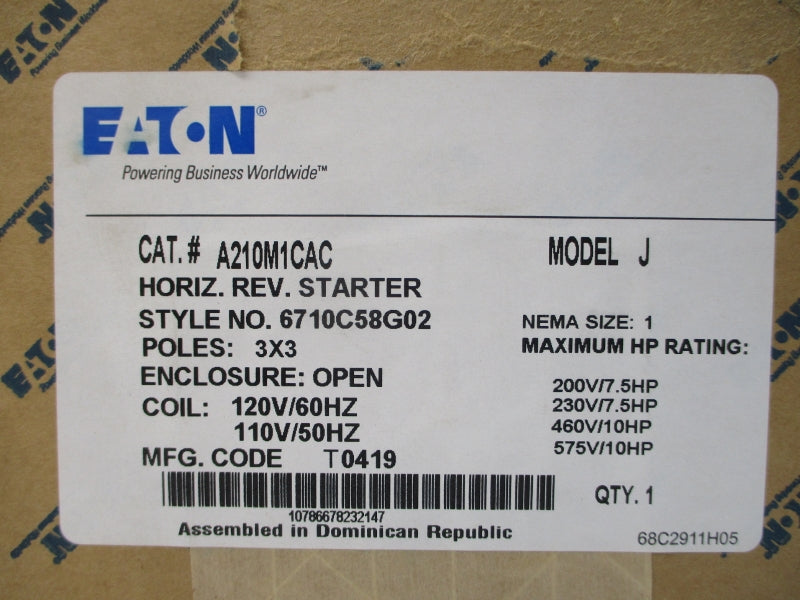 EATON A210M1CAC 6710C58G02 110/120V NSFS